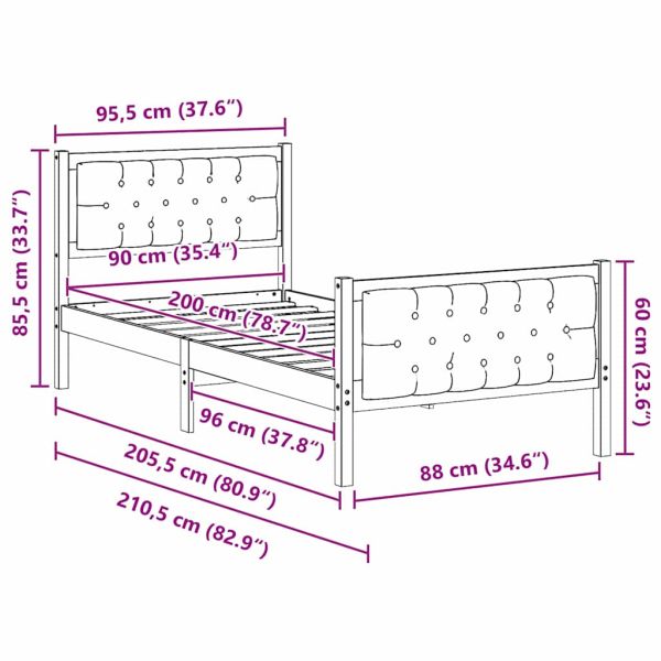 Рамка за легло с таблото Таупе 90 x 200 cm Солидно борово дърво