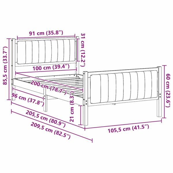 Рамка на леглото с таблото кафяво и тъмносиво 100 x 200 cm
