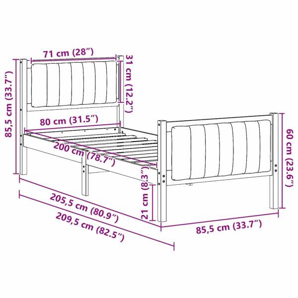 Рамка на леглото с таблото кафяво и тъмносиво 80 x 200 cm