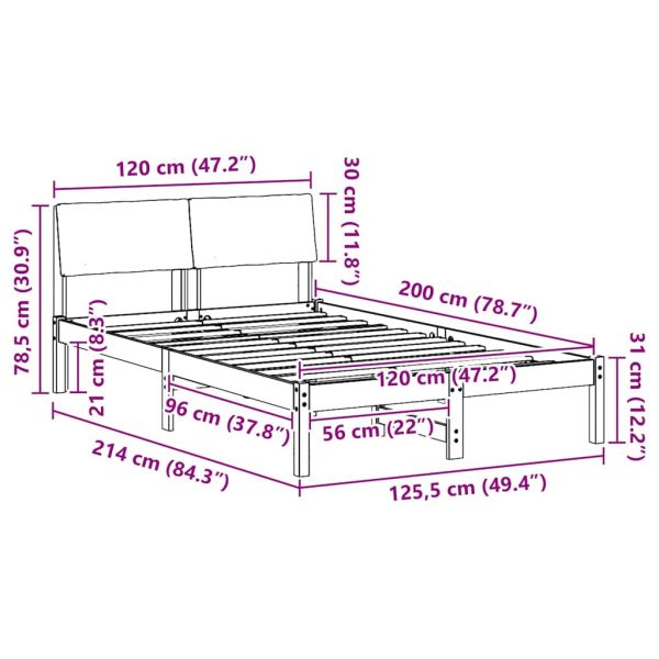 Рамка на леглото Кафяво и таупе 120 x 200 cm Борово дърво масив