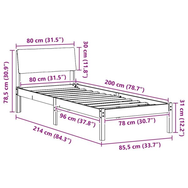 Рамка на леглото Кафяв и черен 80 x 200 cm Борово дърво масив