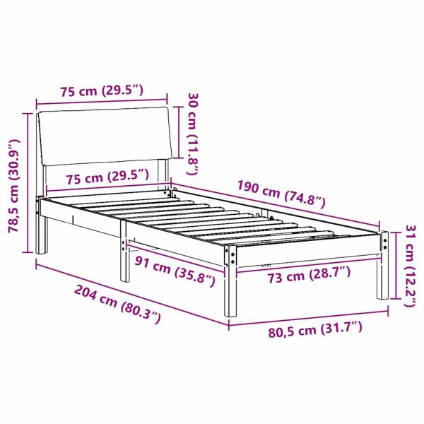 Рамка на леглото с таблото кафяво и тъмносиво 75 x 190 cm