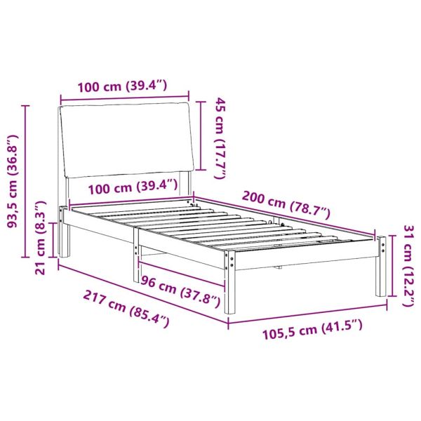 Рамка на леглото с таблото Бял и светлосив 100 x 200 cm