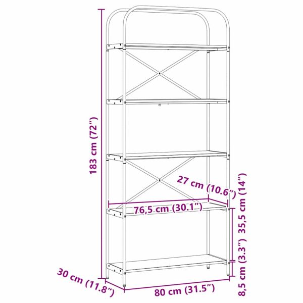 Рафт за книги Дъб 80 x 30 x 183 см Инженерно дърво