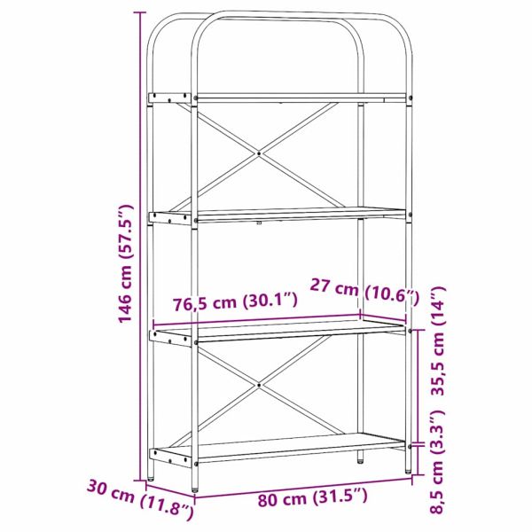 Рафт за книги Сив Сонома 80 x 30 x 146 см Инженерно дърво