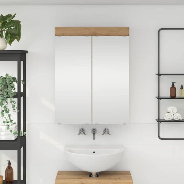 Шкаф с огледало за баня с рафт TULUM Дъб 60 x 16,5 x 78 см