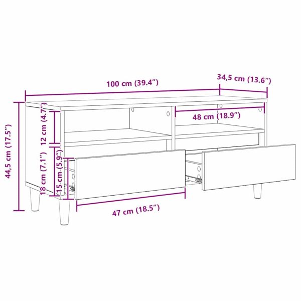 ТВ шкаф с чекмедже Дъб 100 x 34,5 x 44,5 см Инженерно дърво