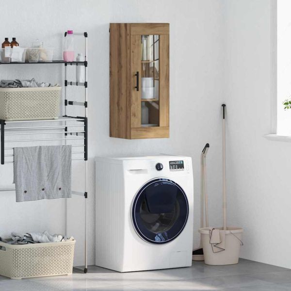 Стенен шкаф Дъб 34,5 x 34 x 90 см Инженерна дървесина и стъкло