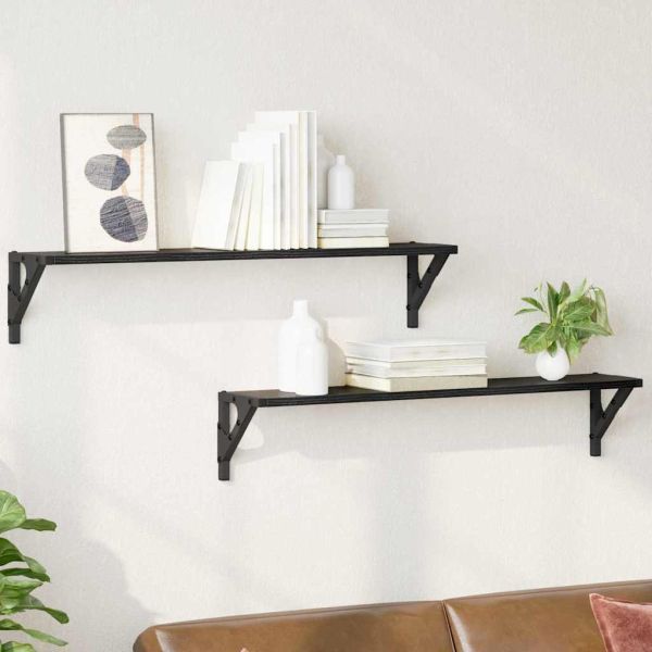 Стени за рафтове с рафт 2 pcs Черния дъб 80 x 15 x 15,5 cm