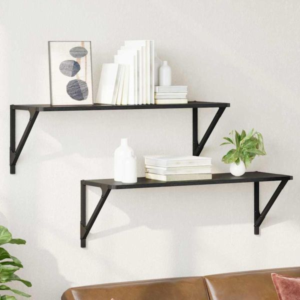 Стени за рафтове с рафт 2 pcs Черния дъб 80 x 25 x 25,5 cm