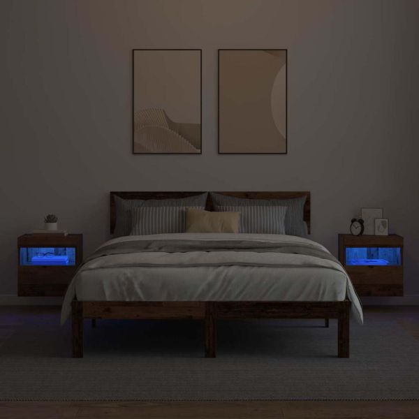 Кабинети за телевизор на стената с LED 2 pcs Старо дърво