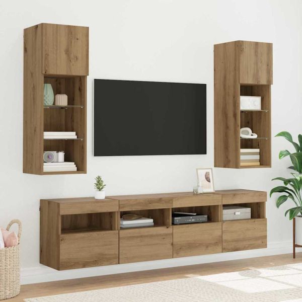 TV стенен шкаф с LED Дъб 40 x 30 x 40 см Инженерно дърво