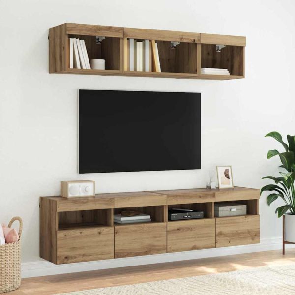 TV стенен шкаф с LED Дъб 80 х 30 х 40 см Инженерно дърво