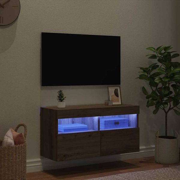 TV стенен шкаф с LED Дъб 80 х 30 х 40 см Инженерно дърво