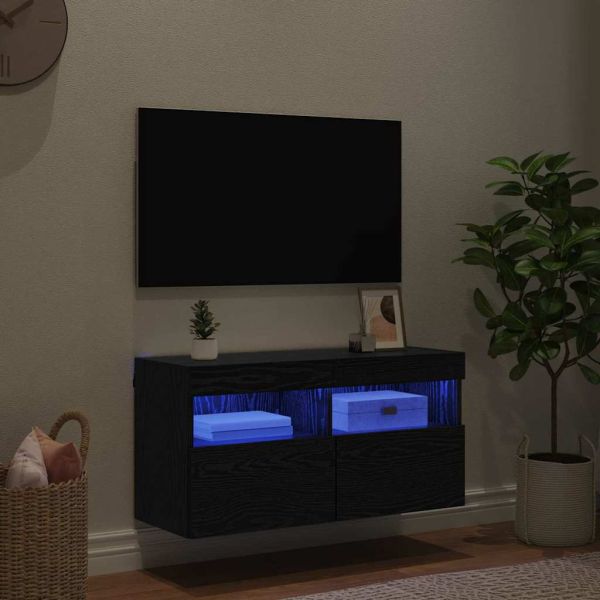 TV стенен шкаф с LED Черния дъб 80 х 30 х 40 см Инженерно дърво