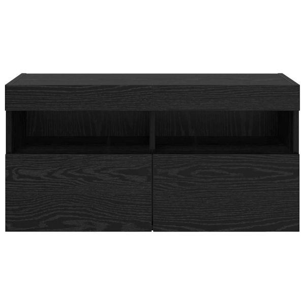 TV стенен шкаф с LED Черния дъб 80 х 30 х 40 см Инженерно дърво