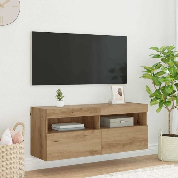 TV стенен шкаф с LED Дъб 100 x 30 x 40 см Инженерно дърво