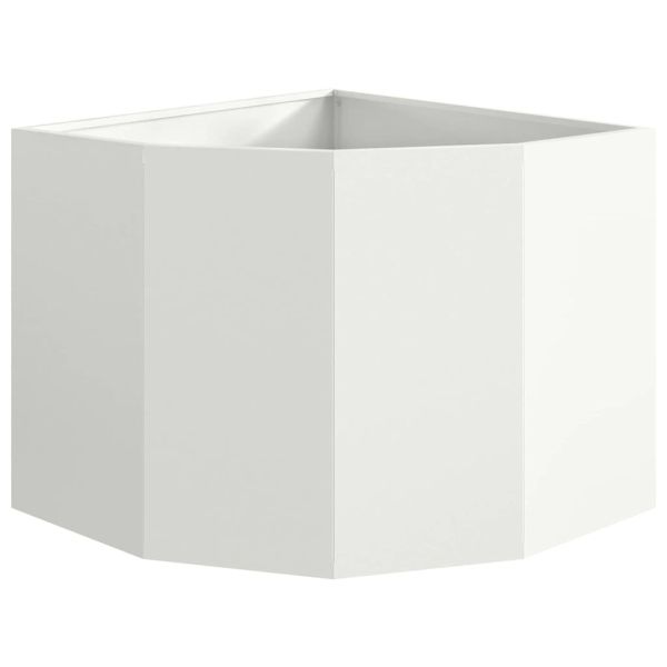 Ъглов сандък за цветя Бяло 60 x 60 x 50 см Стомана