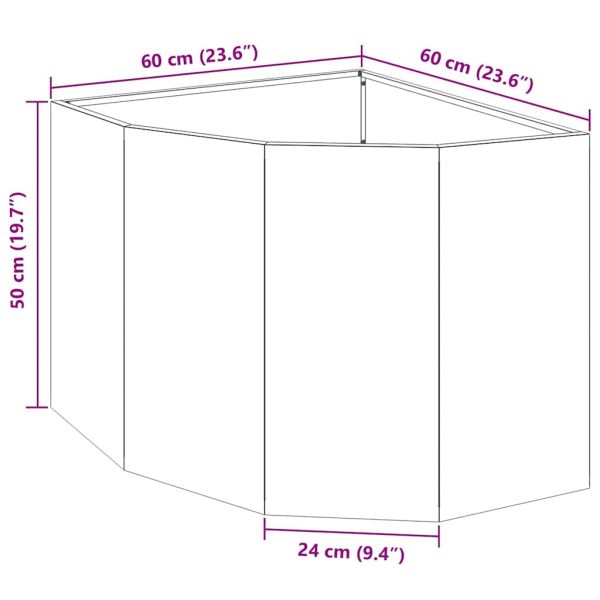 Ъглов сандък за цветя Сребрист 60 x 60 x 50 см