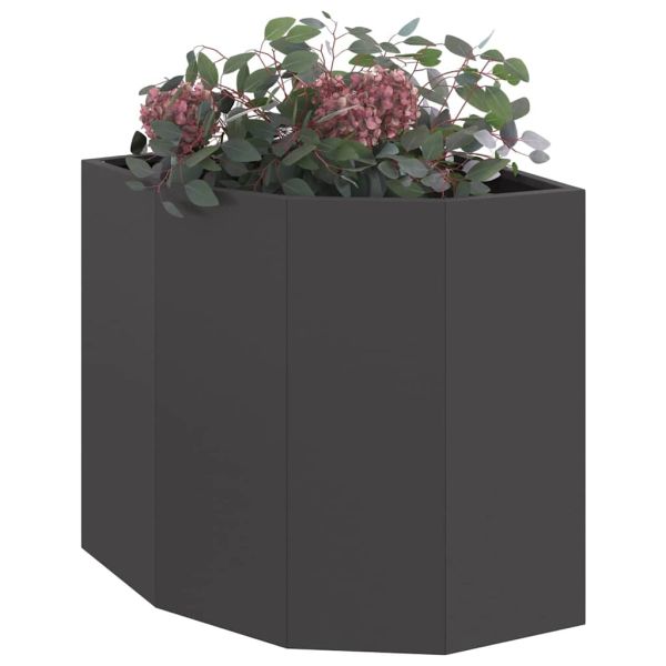 Ъглов сандък за цветя Черно 45 x 45 x 50 см Стомана