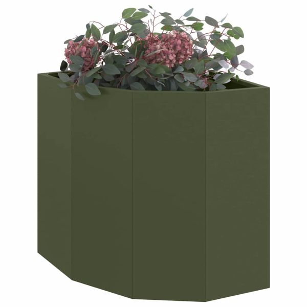 Ъглов сандък за цветя Маслиненозелен 45 x 45 x 50 см Стомана