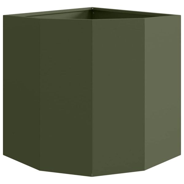 Ъглов сандък за цветя Маслиненозелен 45 x 45 x 50 см Стомана