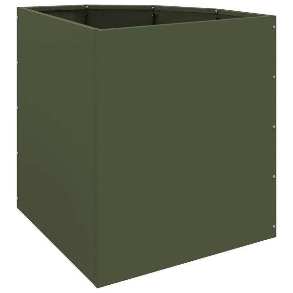 Ъглов сандък за цветя Маслиненозелен 45 x 45 x 50 см Стомана