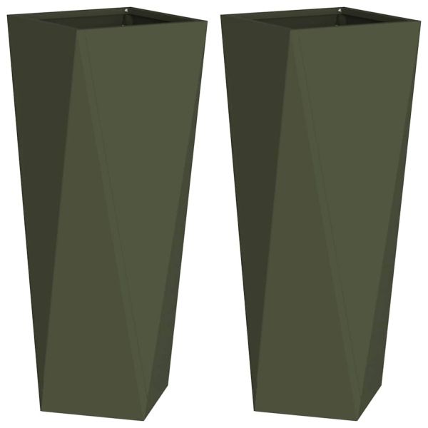 Кашпа 2 pcs Маслинено зелено 30 x 30 x 75 см Стомана