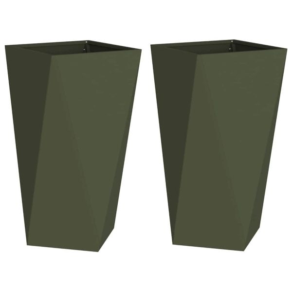 Кашпа 2 pcs Маслинено зелено 40 x 40 x 75 cm Стомана