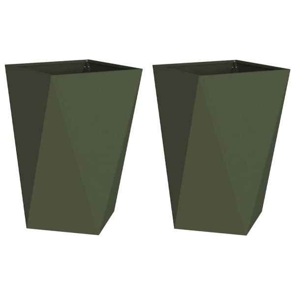 Кашпа 2 pcs Маслинено зелено 50 x 50 x 75 cm Стомана