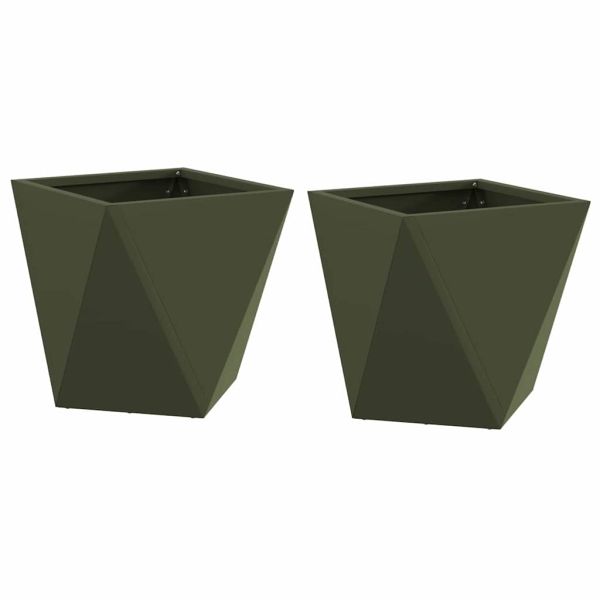 Кашпа 2 pcs Маслинено зелено 30 x 30 x 30 cm Стомана