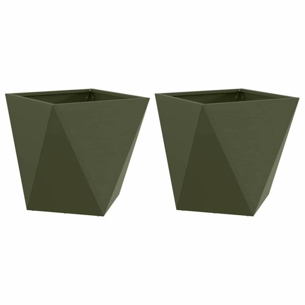 Кашпа 2 pcs Маслинено зелено 40 x 40 x 40 cm Стомана