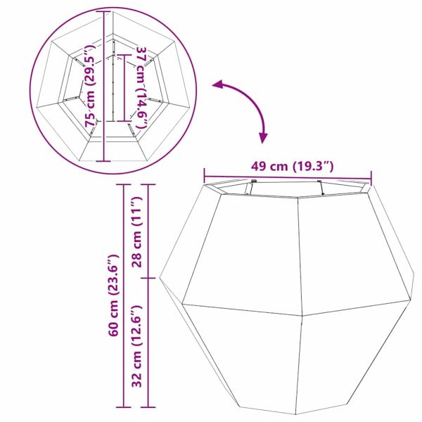 Кашпа Антрацит 75 x 75 x 60 см Стомана