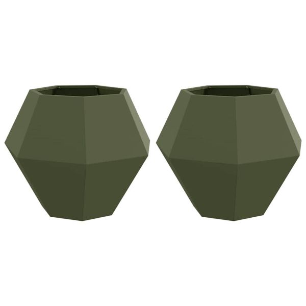 Кашпа 2 pcs Маслинено зелено 75 x 75 x 60 см Стомана