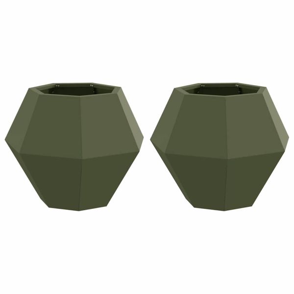 Кашпа 2 pcs Маслинено зелено 50 x 50 x 40 cm Стомана