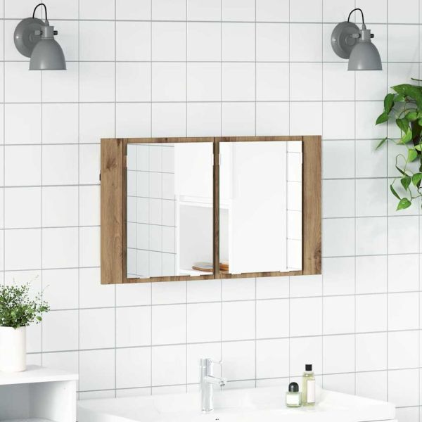 Шкаф с огледало за баня Дъб 80 x 12 x 45 см Инженерно дърво
