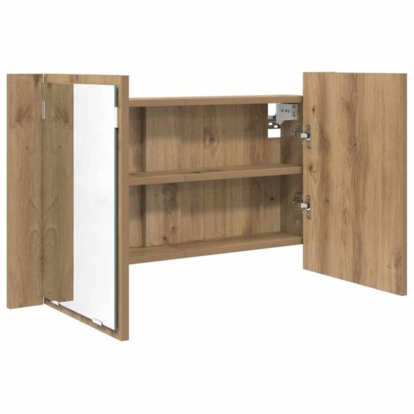 Шкаф с огледало за баня Дъб 80 x 12 x 45 см Инженерно дърво