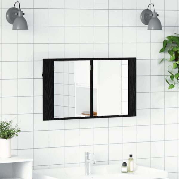 Шкаф с огледало за баня с рафт Черния дъб 80 x 12 x 45 см