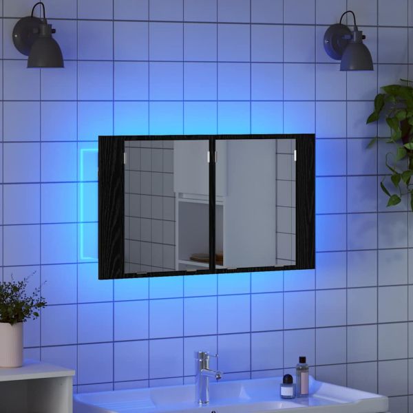 Шкаф с огледало за баня с рафт Черния дъб 80 x 12 x 45 см