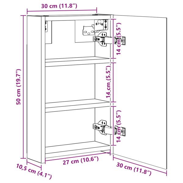 Шкаф с огледало за баня Бяло 30 x 10,5 x 50 см Инженерно дърво
