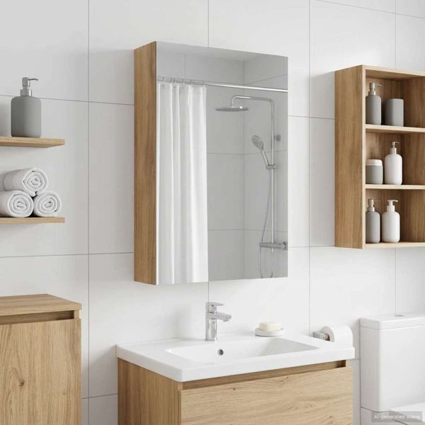 Шкаф с огледало за баня с рафт Дъб Артизан 30 x 10,5 x 50 см