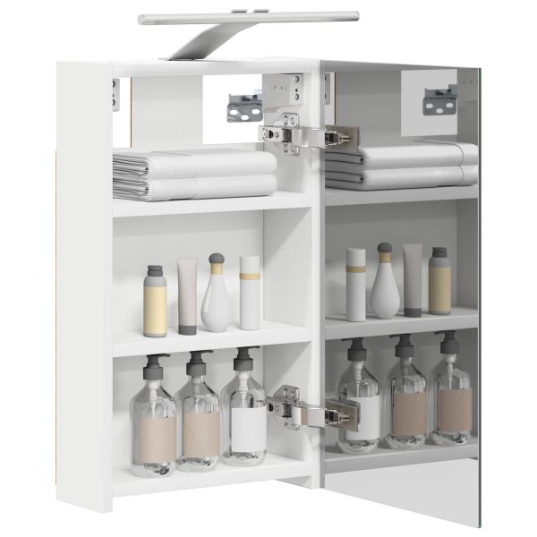 Шкаф с огледало за баня Бяло 30 x 10,5 x 50 см Инженерно дърво