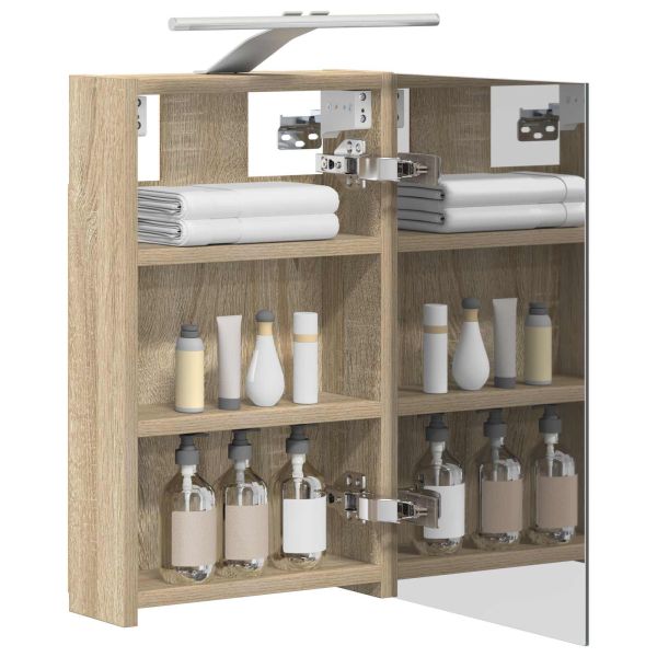 Шкаф с огледало за баня с рафт Сонома дъб 30 x 10,5 x 50 см