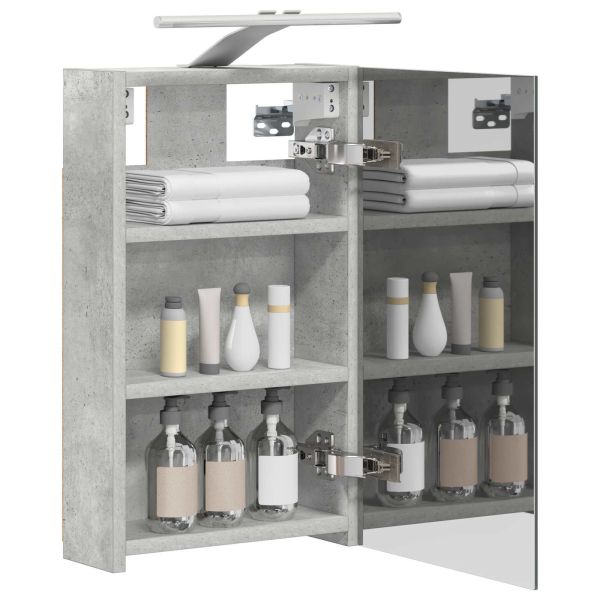 Шкаф с огледало за баня с рафт Циментено сиво 30 x 10,5 x 50 см