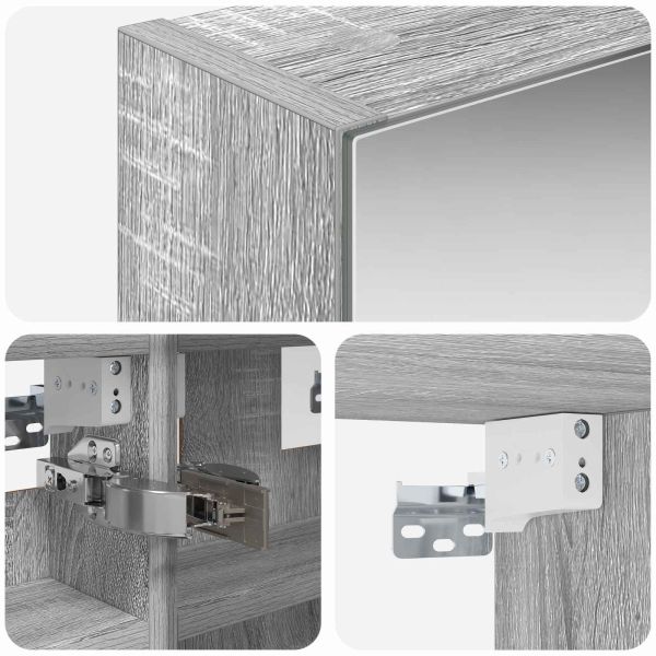 Шкаф с огледало за баня с рафт Сив Сонома 30 x 10,5 x 50 см