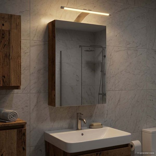 Шкаф с огледало за баня с рафт Старо дърво 30 x 10,5 x 50 см