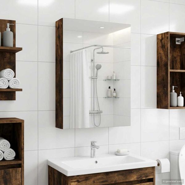 Шкаф с огледало за баня с рафт Димян дъб 40 x 10,5 x 60,5 см