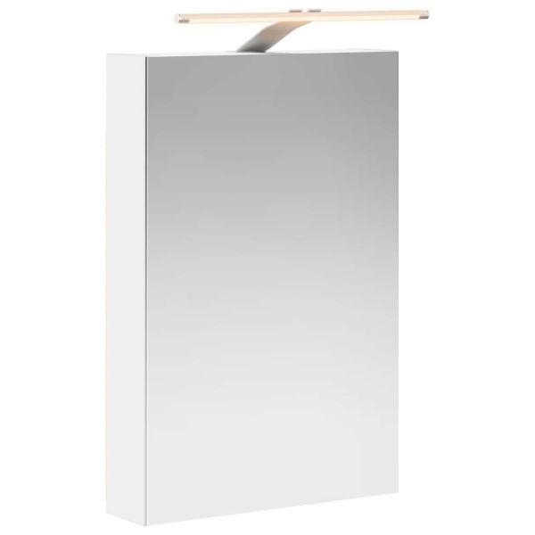 Шкаф с огледало за баня с рафт с врата Бяло 40 x 10,5 x 60,5 см