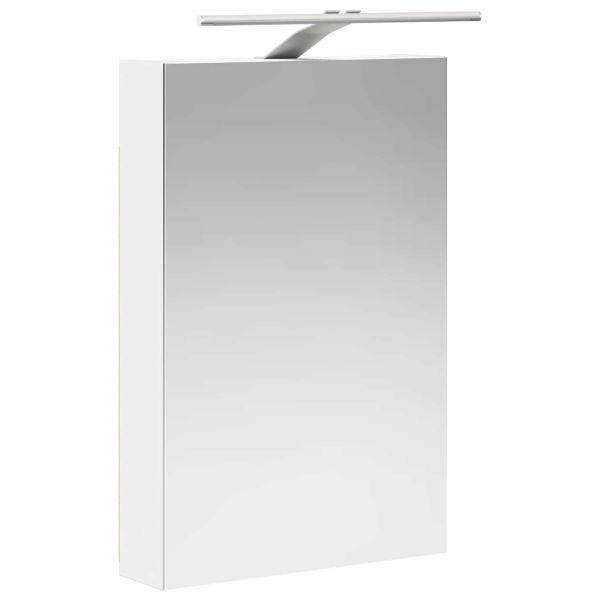 Шкаф с огледало за баня с рафт с врата Бяло 40 x 10,5 x 60,5 см