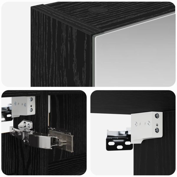 Шкаф с огледало за баня с рафт Черния дъб 40 x 10,5 x 60,5 см